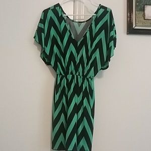 Teal and black chevron mini dress